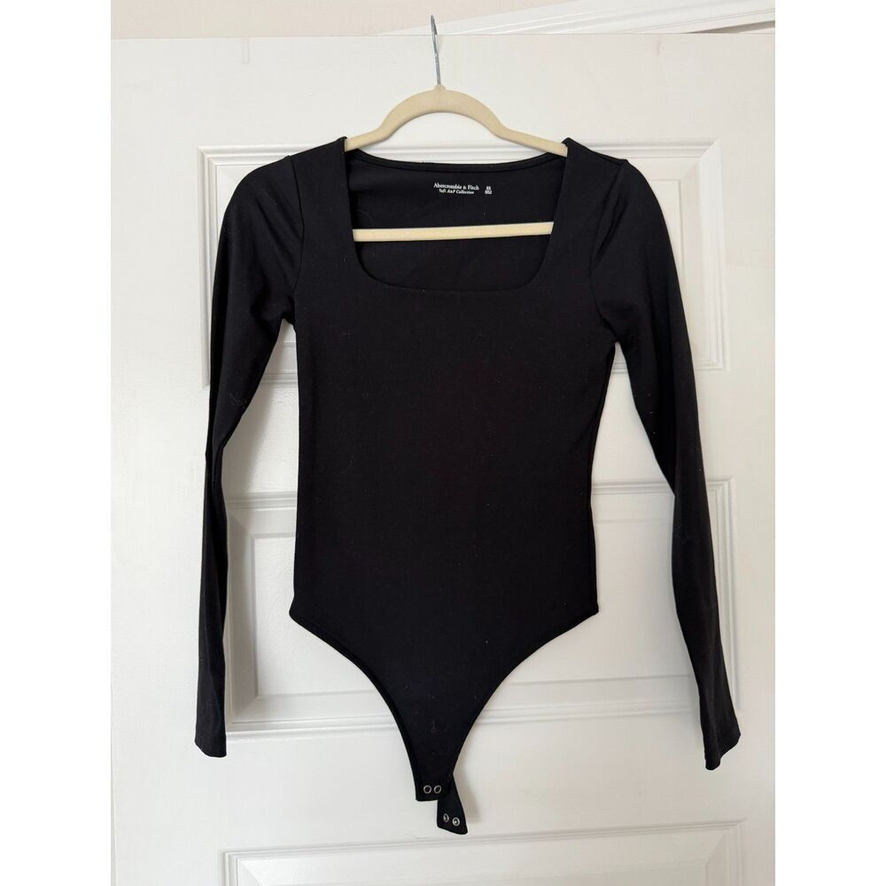 Abercrombie & Fitch Soft A&F Black Square Neck Long Sleeve Bodysuit XS